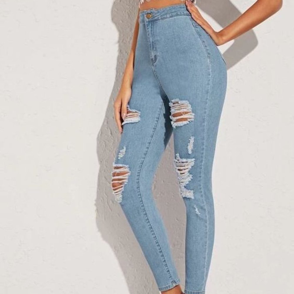 SHEIN Distressed High-Rise Skinny Jeans - Picture 2 of 7